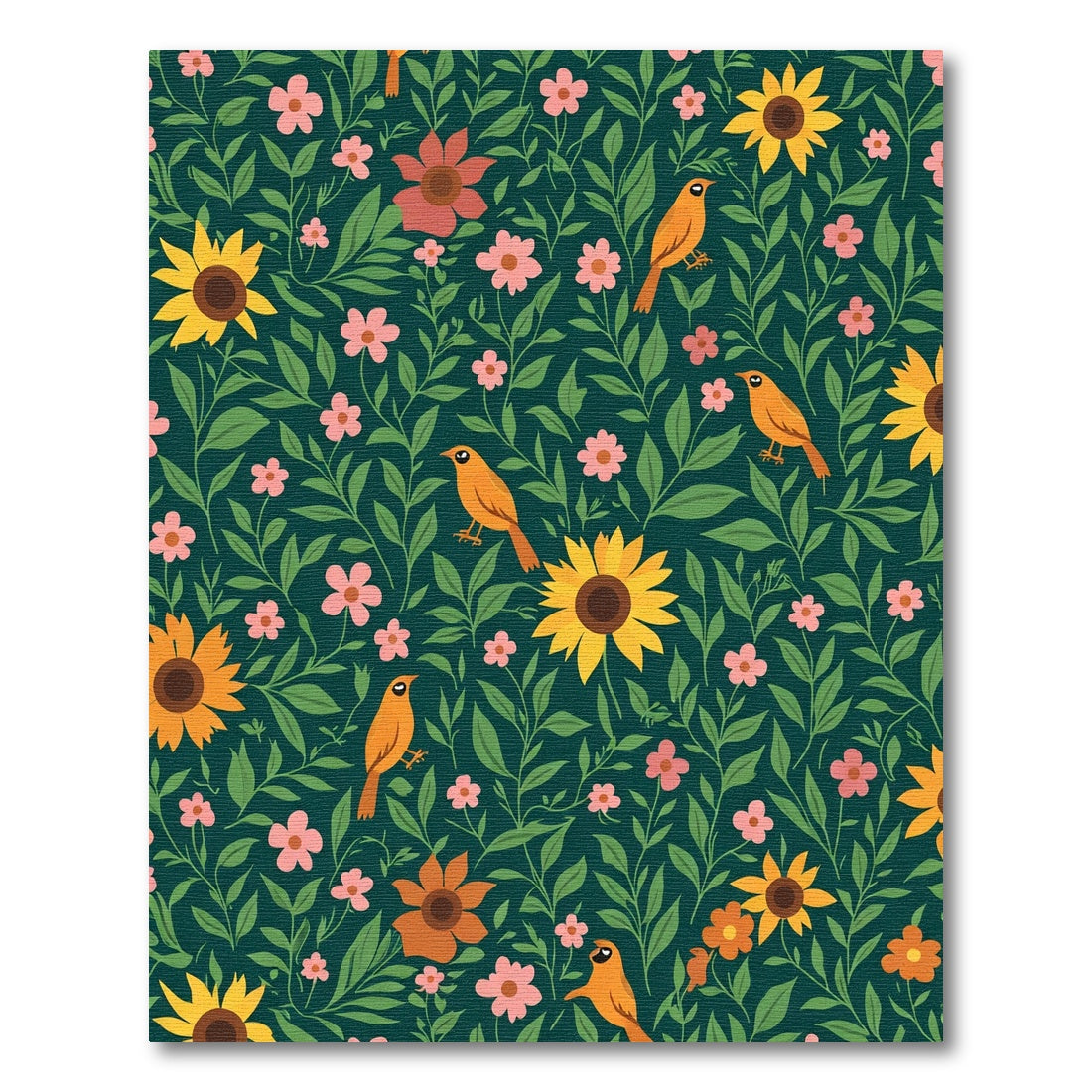 Whimsical Orange Birds And Sunflowers Rug