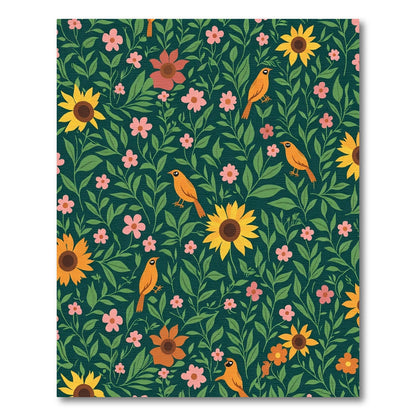 Whimsical Orange Birds And Sunflowers Rug