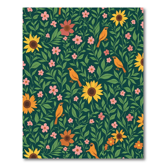 Whimsical Orange Birds And Sunflowers Rug