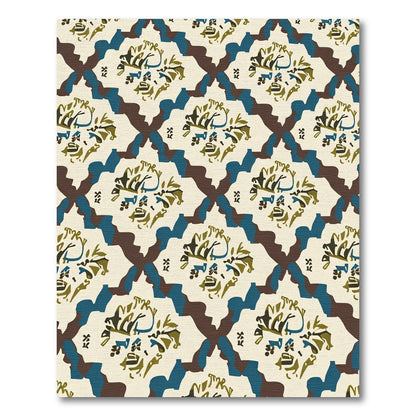 Cream Brown Blue Abstract Medallion Rug