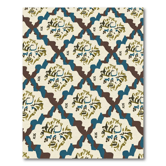 Cream Brown Blue Abstract Medallion Rug