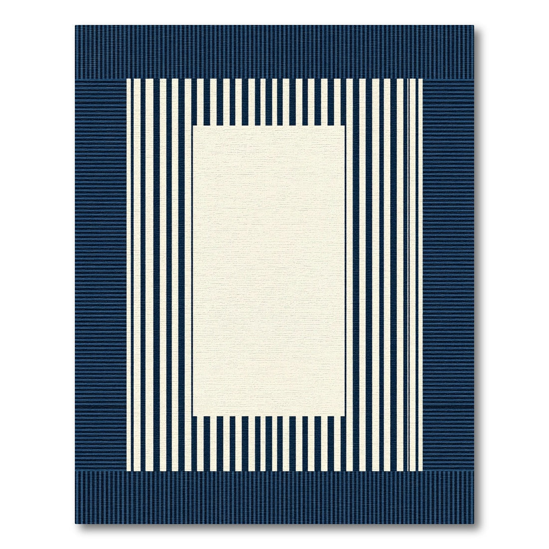 Navy and Cream Vertical Striped Frame Rug