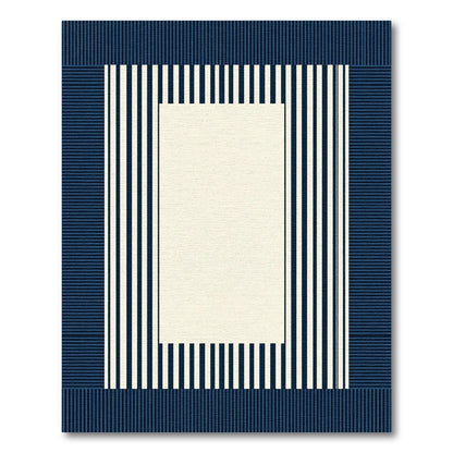 Navy and Cream Vertical Striped Frame Rug