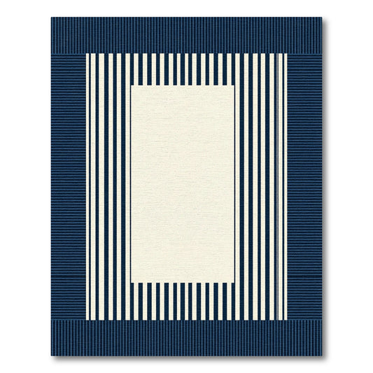 Navy and Cream Vertical Striped Frame Rug