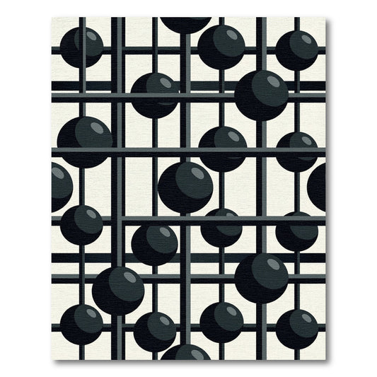 Geometric Black Orb Grid Rug