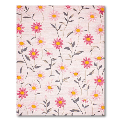 Whimsical Blush Pink Daisy Stem Rug