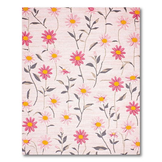 Whimsical Blush Pink Daisy Stem Rug