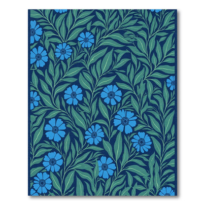 Navy Blue Floral Vine Meadow Rug
