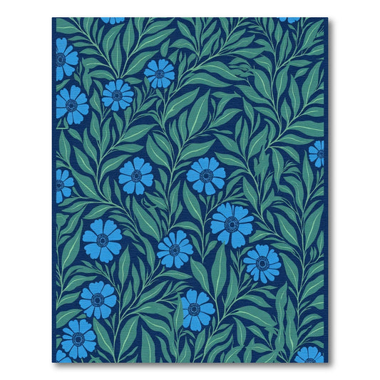 Navy Blue Floral Vine Meadow Rug
