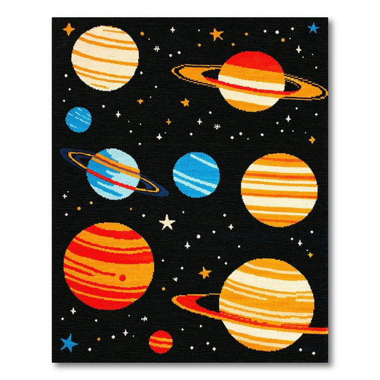 Whimsical Striped Planets Stars Cosmic Rug