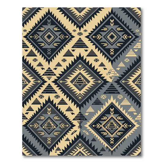Geometric Charcoal and Cream Aztec Diamond Rug