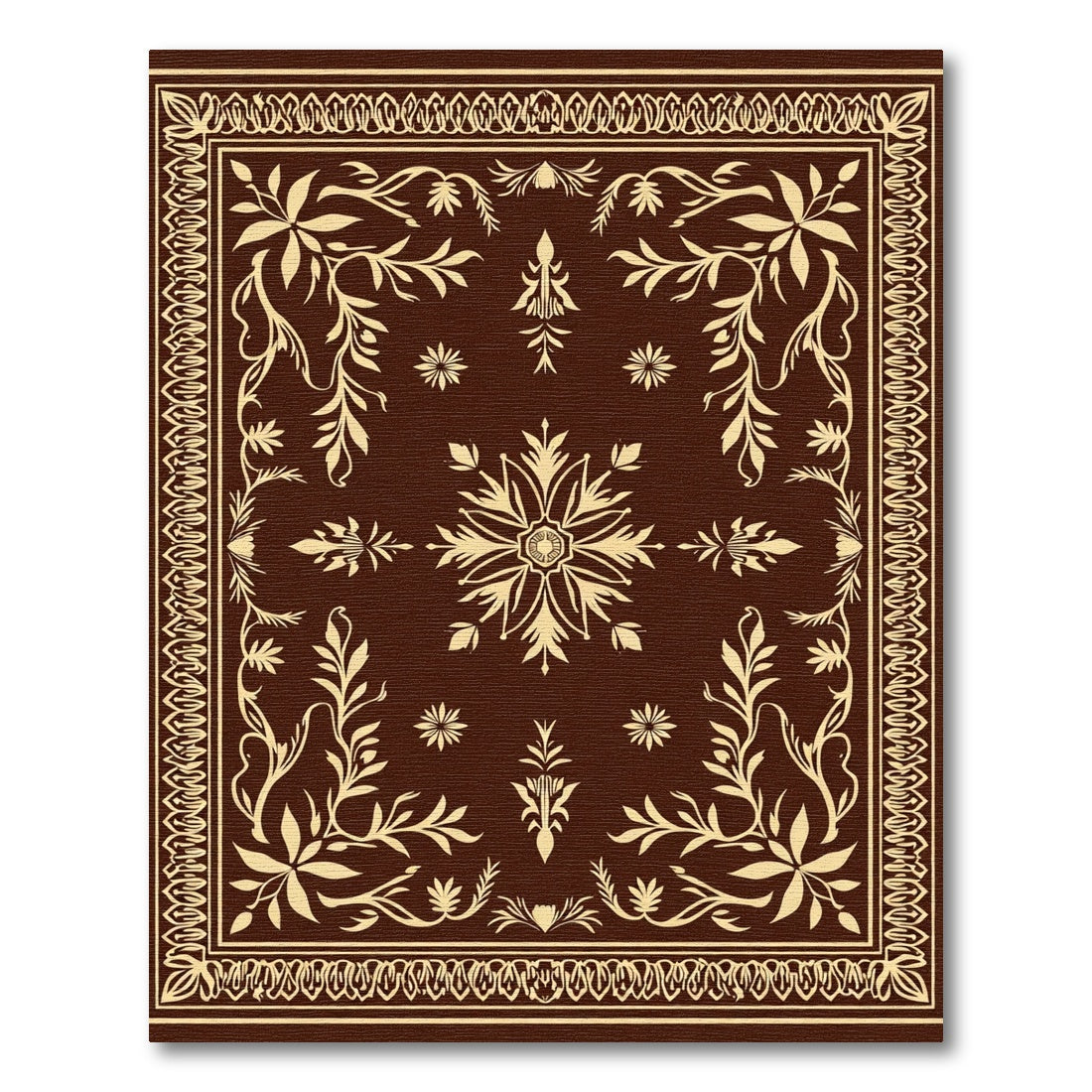 Rich Brown Floral Scroll Borders Rug