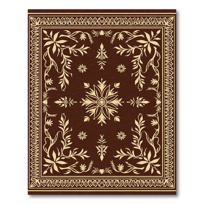 Rich Brown Floral Scroll Borders Rug