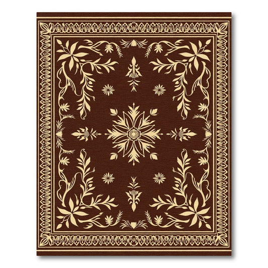 Rich Brown Floral Scroll Borders Rug