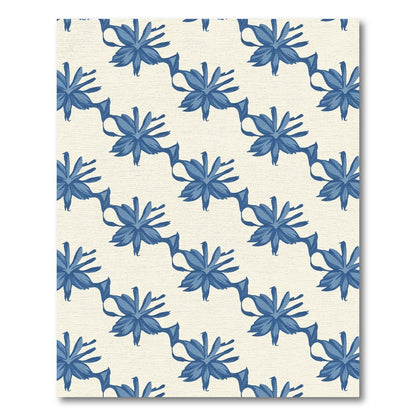 Navy Blue Floral Ribbon Arrangement Rug