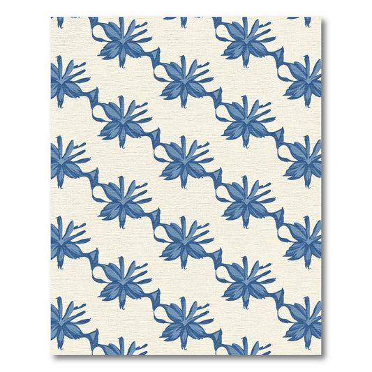 Navy Blue Floral Ribbon Arrangement Rug