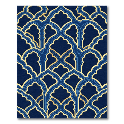 Gold Arched Lattice Navy Blue Rug
