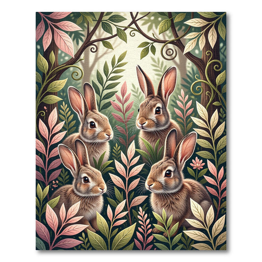 Enchanted Woodland Rabbits and Foliage Rug
