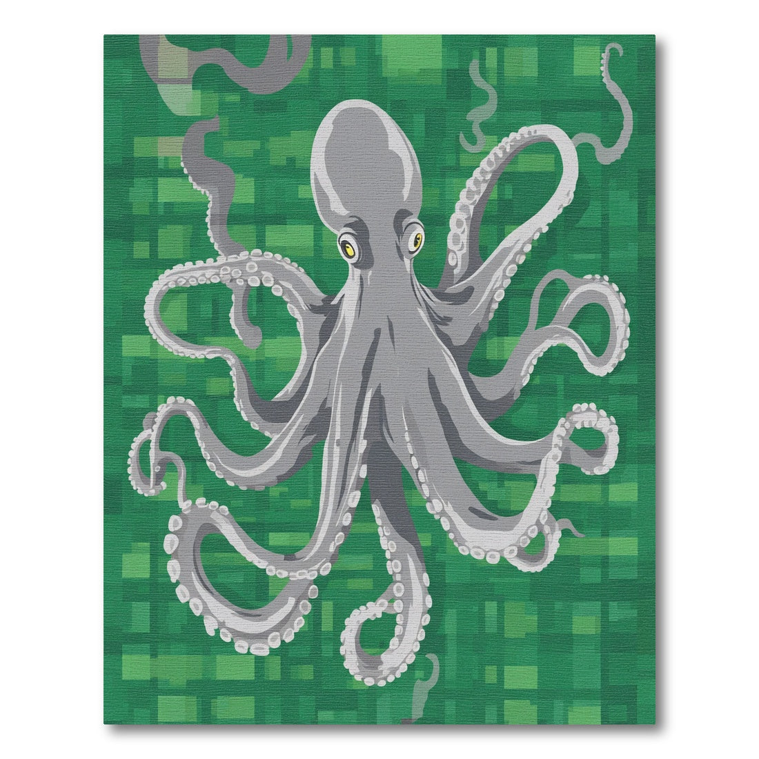 Gray Octopus on Pixelated Green Background Rug