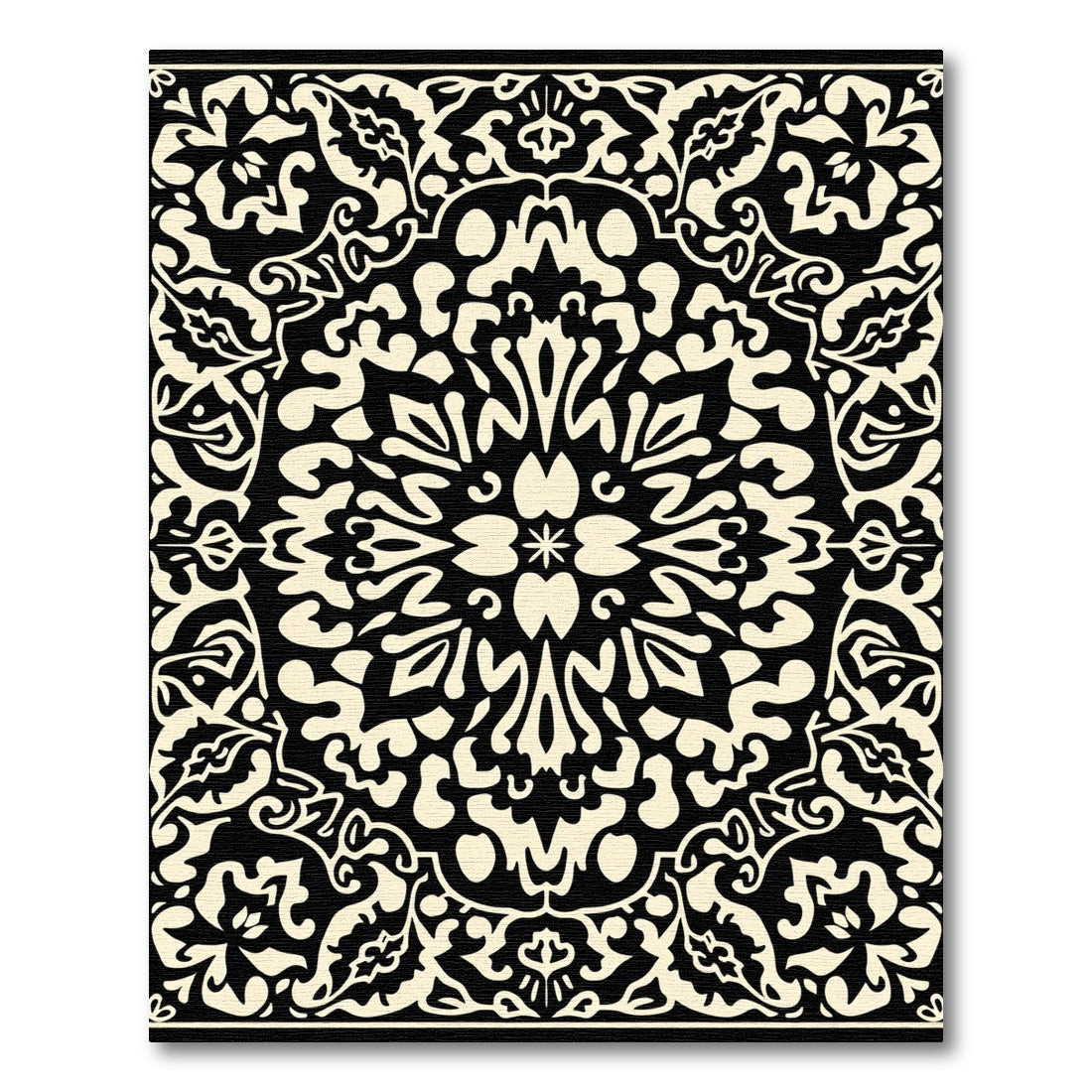 Black Ivory Ornate Floral Medallion Rug