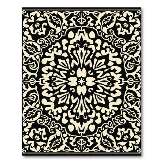 Black Ivory Ornate Floral Medallion Rug
