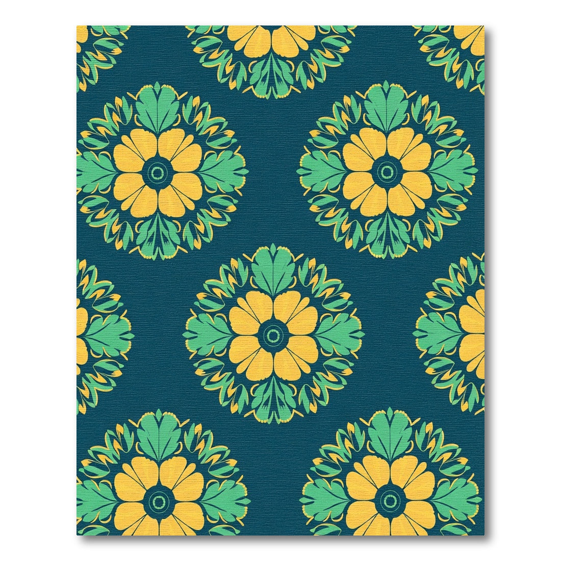 Yellow Green Floral Medallion Rug
