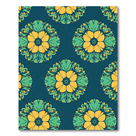 Yellow Green Floral Medallion Rug