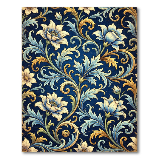 Elegant Gold and Blue Floral Scroll Rug