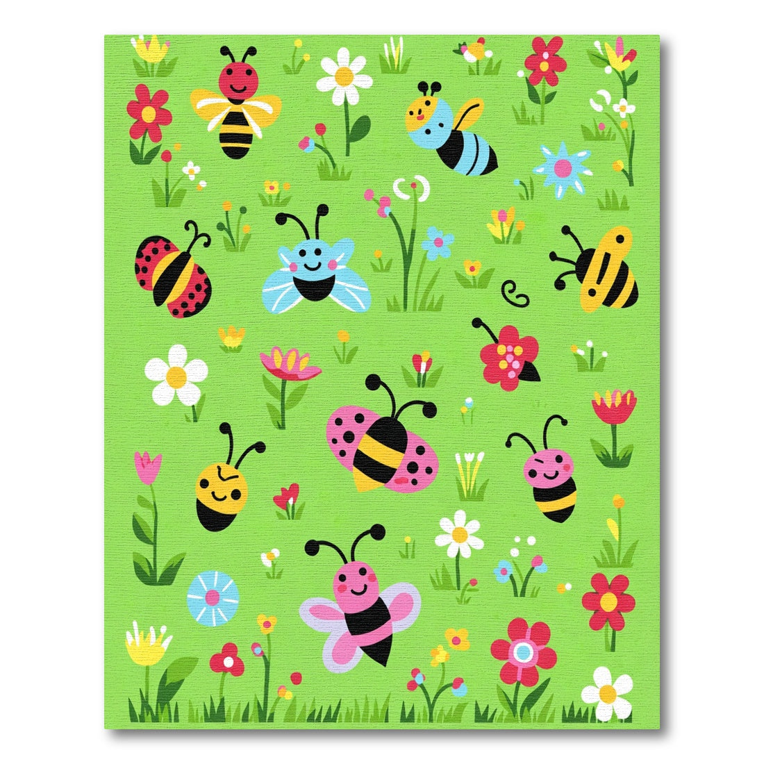 Whimsical Garden Bugs Flowers Meadow Rug