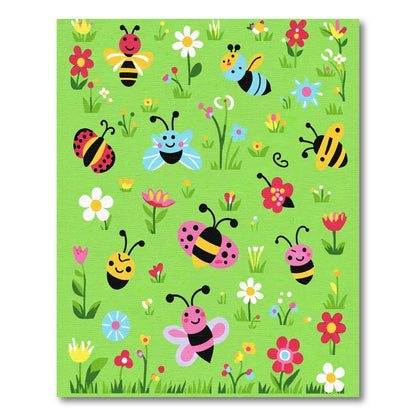 Whimsical Garden Bugs Flowers Meadow Rug