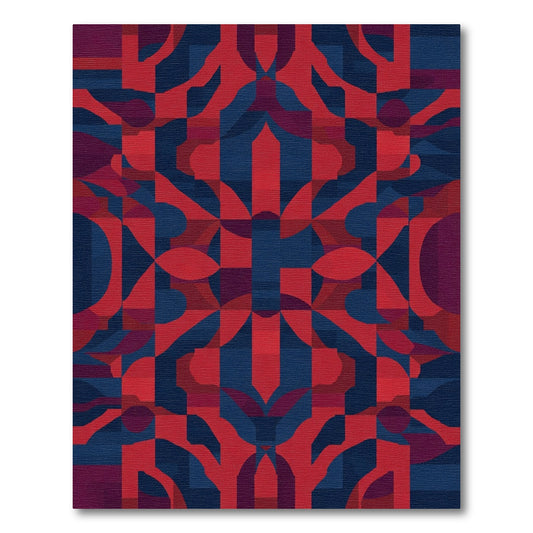 Crimson Navy Geometric Abstract Shape Rug