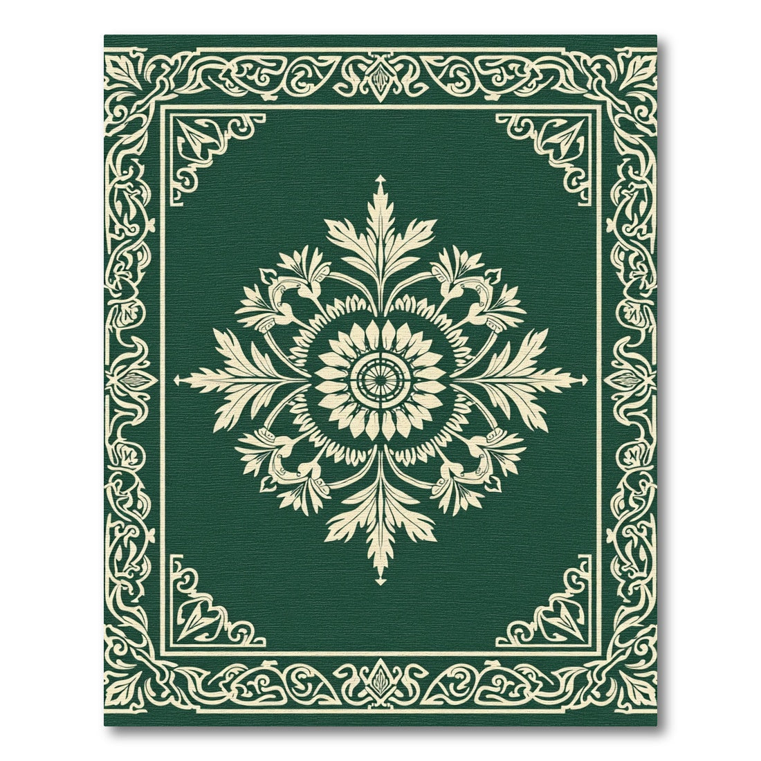 Green Floral Medallion Border Rug