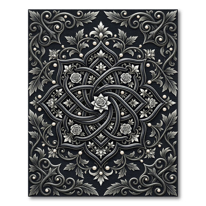 Monochromatic Floral Scroll Mandala Rug