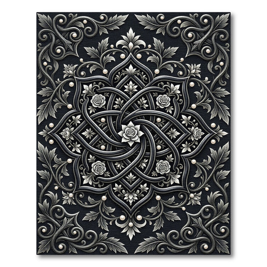 Monochromatic Floral Scroll Mandala Rug