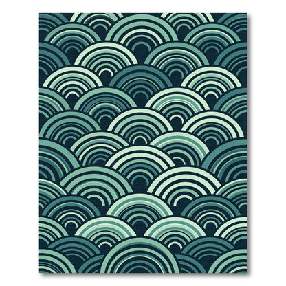 Teal Rainbow Scale Waves Rug