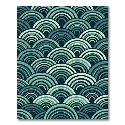 Teal Rainbow Scale Waves Rug