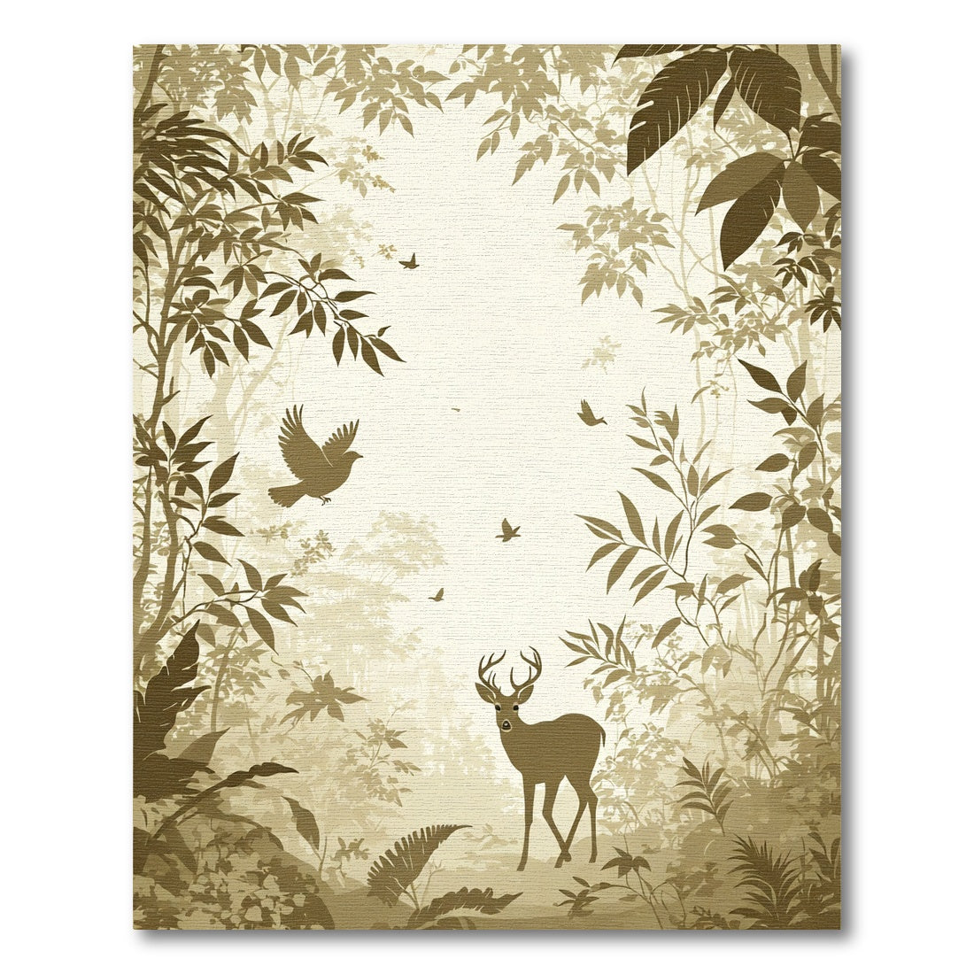 Woodland Deer Birds Forest Silhouette Rug