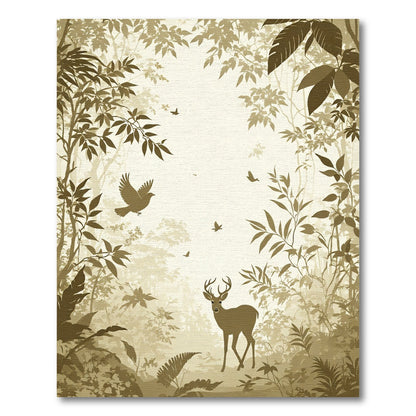 Woodland Deer Birds Forest Silhouette Rug