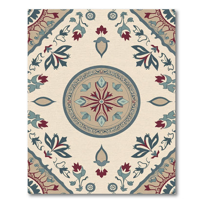 Crimson Teal Floral Medallion Arrangement Rug