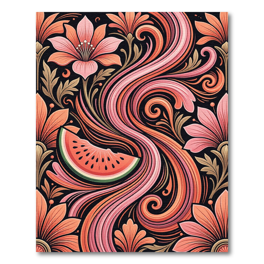 Coral Floral Swirl Watermelon Abstract Rug
