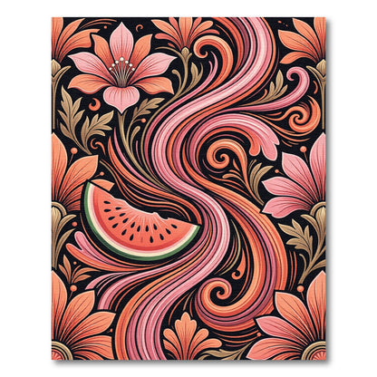 Coral Floral Swirl Watermelon Abstract Rug