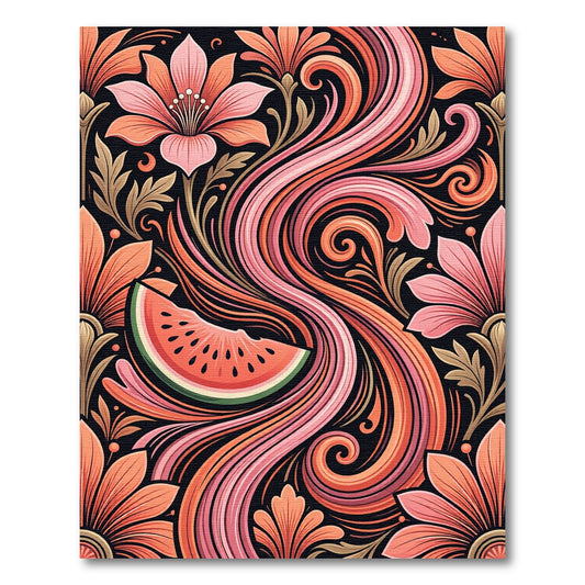 Coral Floral Swirl Watermelon Abstract Rug