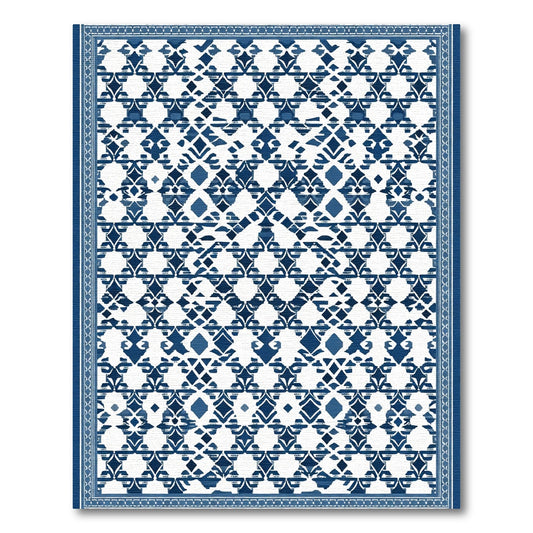 Indigo White Lattice Diamond Rug