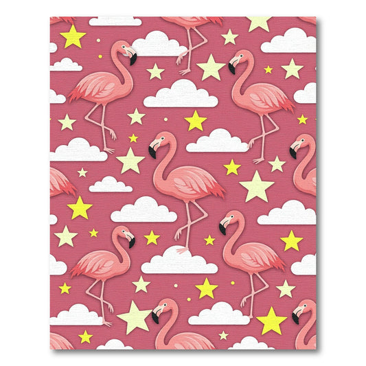 Pink Flamingo Starry Cloud Whimsical Rug
