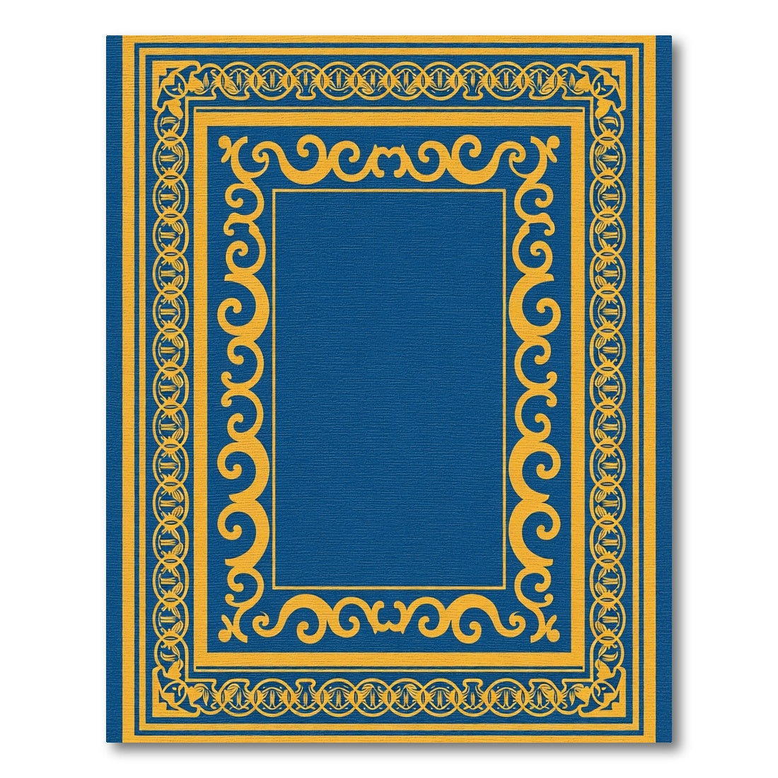Gold Blue Ornate Scroll Frame Rug