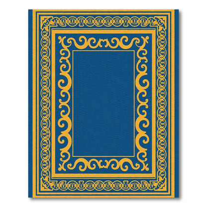 Gold Blue Ornate Scroll Frame Rug