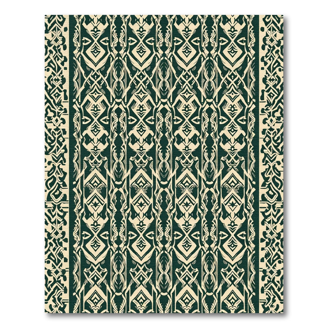 Emerald Green Cream Vintage Ornate Rug