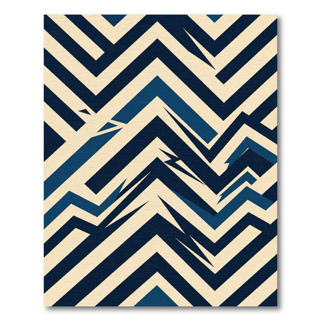 Abstract Navy and Cream Chevron Zigzag Rug