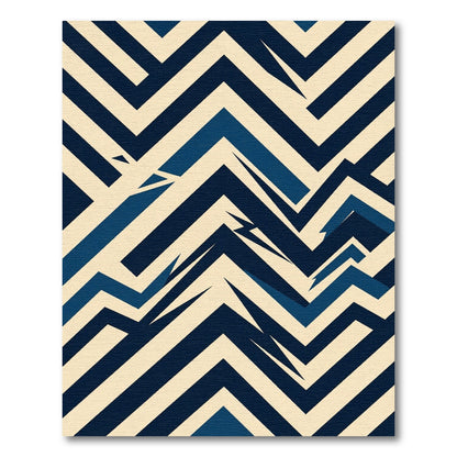 Abstract Navy and Cream Chevron Zigzag Rug