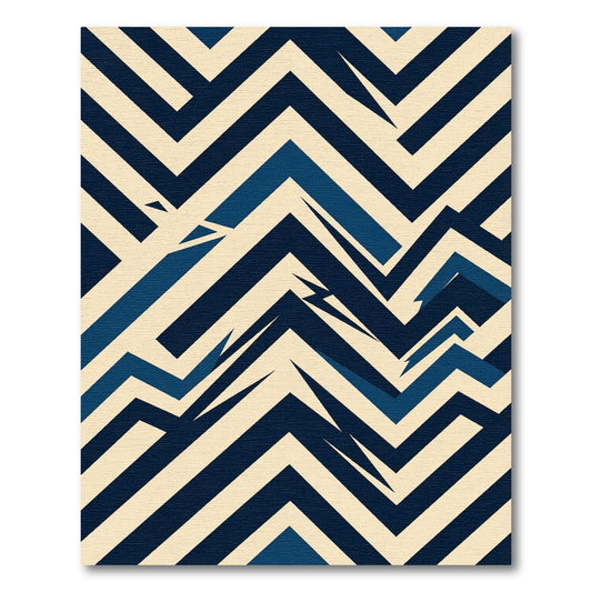 Abstract Navy and Cream Chevron Zigzag Rug